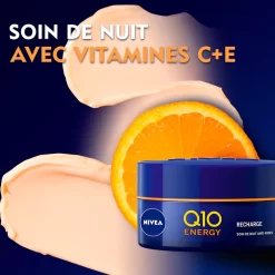 NIVEA Q10 ENERGY - Crème De Nuit Vitamine C E -Éclat De Beauté 262494 nivea q10 energy creme de nuit vitamine c e soin visage anti age 50ml pot autre2 1000x1000 1
