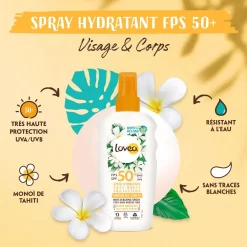 Spray Hydratant FPS 50+ Très Haute Protection Monoï De Tahiti -Éclat De Beauté 315420 lovea spray hydratant fps 50 tres haute protection monoi de tahiti spray protecteur solaire hydratant 150ml flacon pompe autre2 1000x1000 1